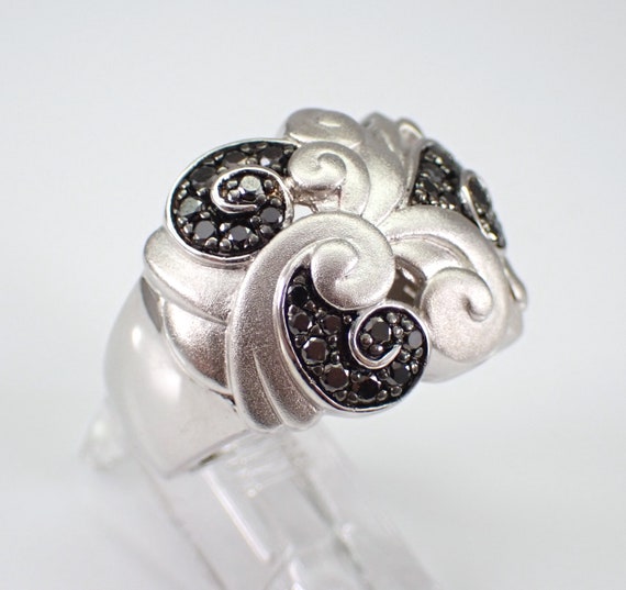 Sterling Silver Black Diamond Ring - Unique Large… - image 2