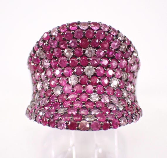 Vintage Sterling Silver Pink Sapphire Ring - Multi Color Gemstone Cigar Band