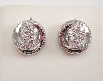 Diamond Stud Earrings - White Gold Swirl Spiral Design - GalaxyGems Fine Jewelry Gift