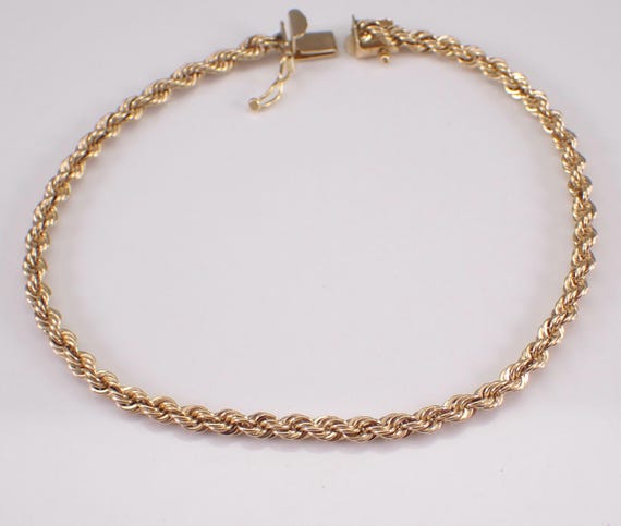 Vintage 14K Yellow Gold Rope Chain Bracelet - Unique Estate Station Charm Link