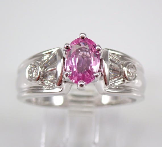 Pink Sapphire Engagement Ring, 14K White Gold Diamond and Gemstone Ring, Bridal Fine Jewelry Gift