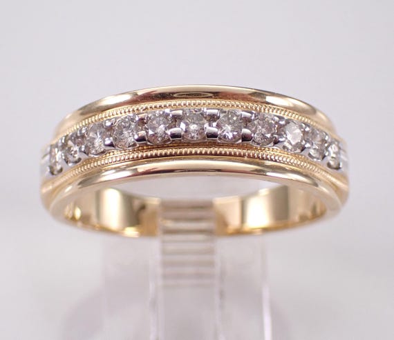 14K Yellow Gold Diamond Wedding Ring - Bridal Anniversary Band for Him - GalaxyGems Fine Jewelry Groom Gift