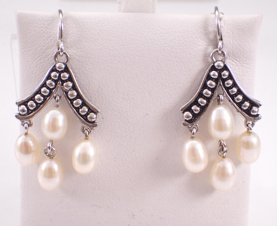 Sterling Silver Vintage Dangle Pearl Earrings - Unique Gemstone Drops on Kidney Wire