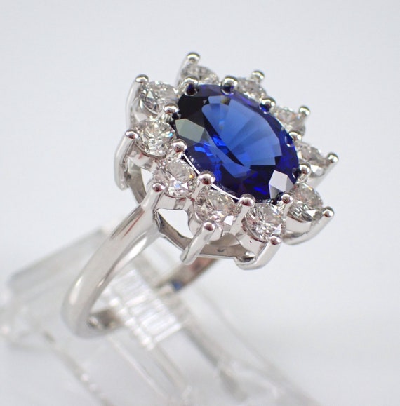 Platinum Sapphire and Diamond Ring - Unique Halo … - image 2