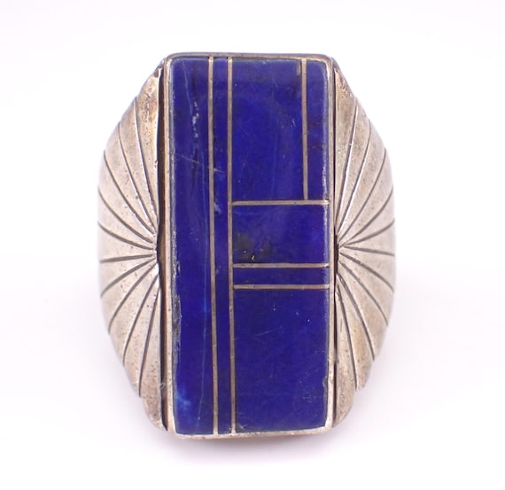 Sterling Silver Lapis Lazuli Ring: Large Estate Navajo Mens Band, Size 10.25
