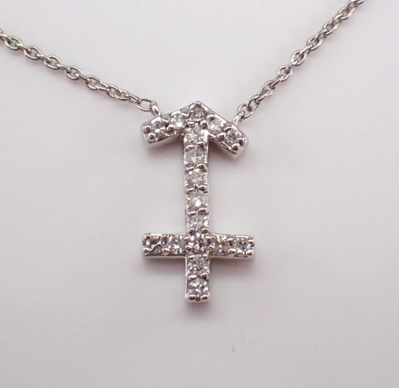 14K White Gold Sagittarius Sign Diamond Necklace - Zodiac Astrology Station Charm Pendant and Chain - Unique Dainty Jewelry Gift