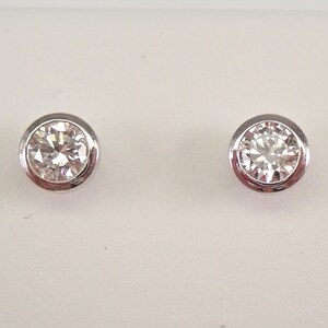 14K White Gold Diamond Stud Earrings - BEZEL-SET Round Brilliant Studs - Anniversary Bridal Gift