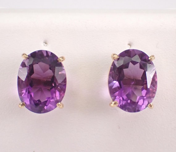 Vintage 14K Yellow Gold Amethyst Stud Earrings, Estate GalaxyGems Fine Jewelry
