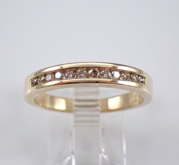 Vintage Diamond Wedding Ring - Yellow Gold Stackable Anniversary Band - Simple Promise Bridal Jewelry