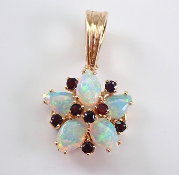 Vintage Opal and Garnet Star Pendant, 14k Yellow Gold Enhancer Slide Charm