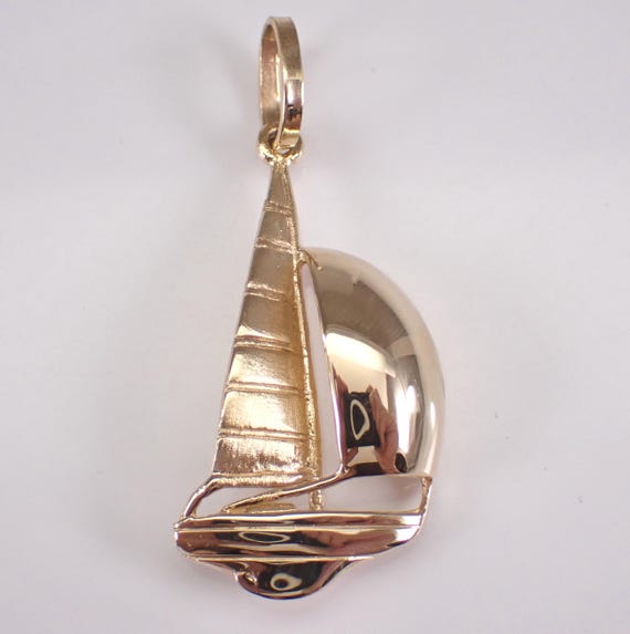 Vintage 14K Yellow Gold Sailboat Charm, Sail Ship Boat Pendant for Necklace or Bracelet