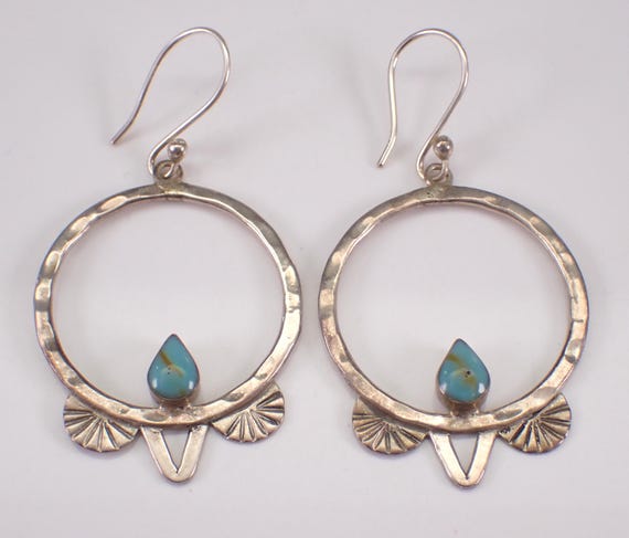 Sterling Silver Vintage Turquoise Earrings - Unique Dangle Gemstone Drops on Kidney Wire