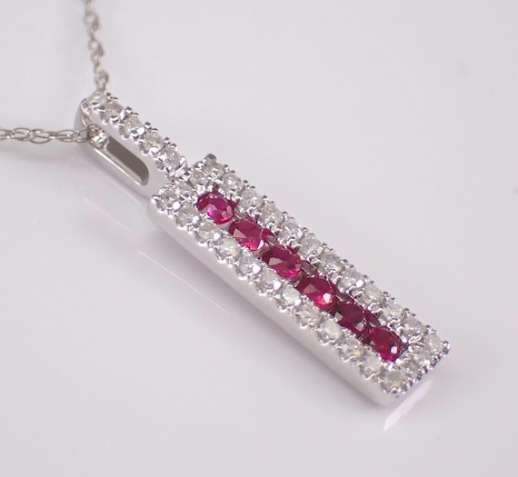 Ruby and Diamond Pendant and Chain - White Gold Gemstone Charm Necklace - July Birthstone Fine Jewelry Gift