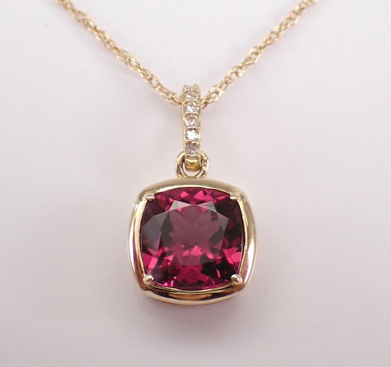 Rhodolite Garnet and Diamond Necklace - Rose Gold Charm Pendant and Chain - Unique Dangle Choker Jewelry Gift