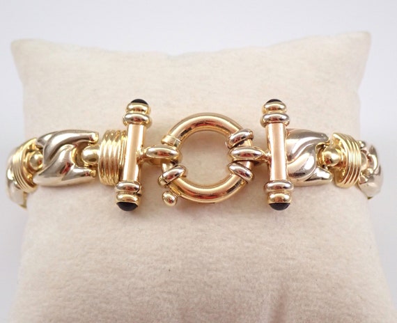 Vintage Solid 14k Gold Toggle Bracelet - Unique E… - image 2