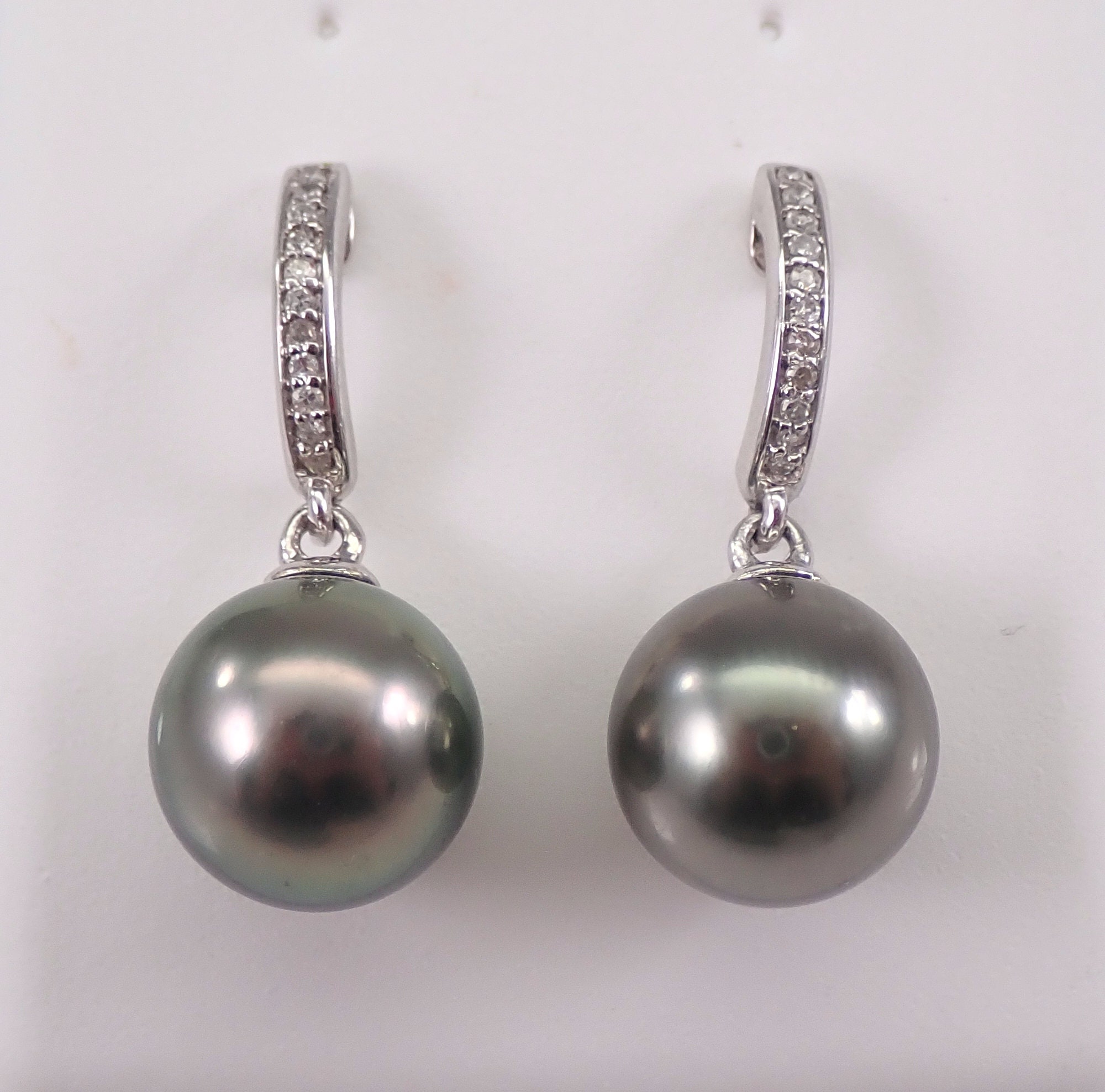 Black Tahitian Pearl and Diamond Dangle Earrings 14K White Gold June ...