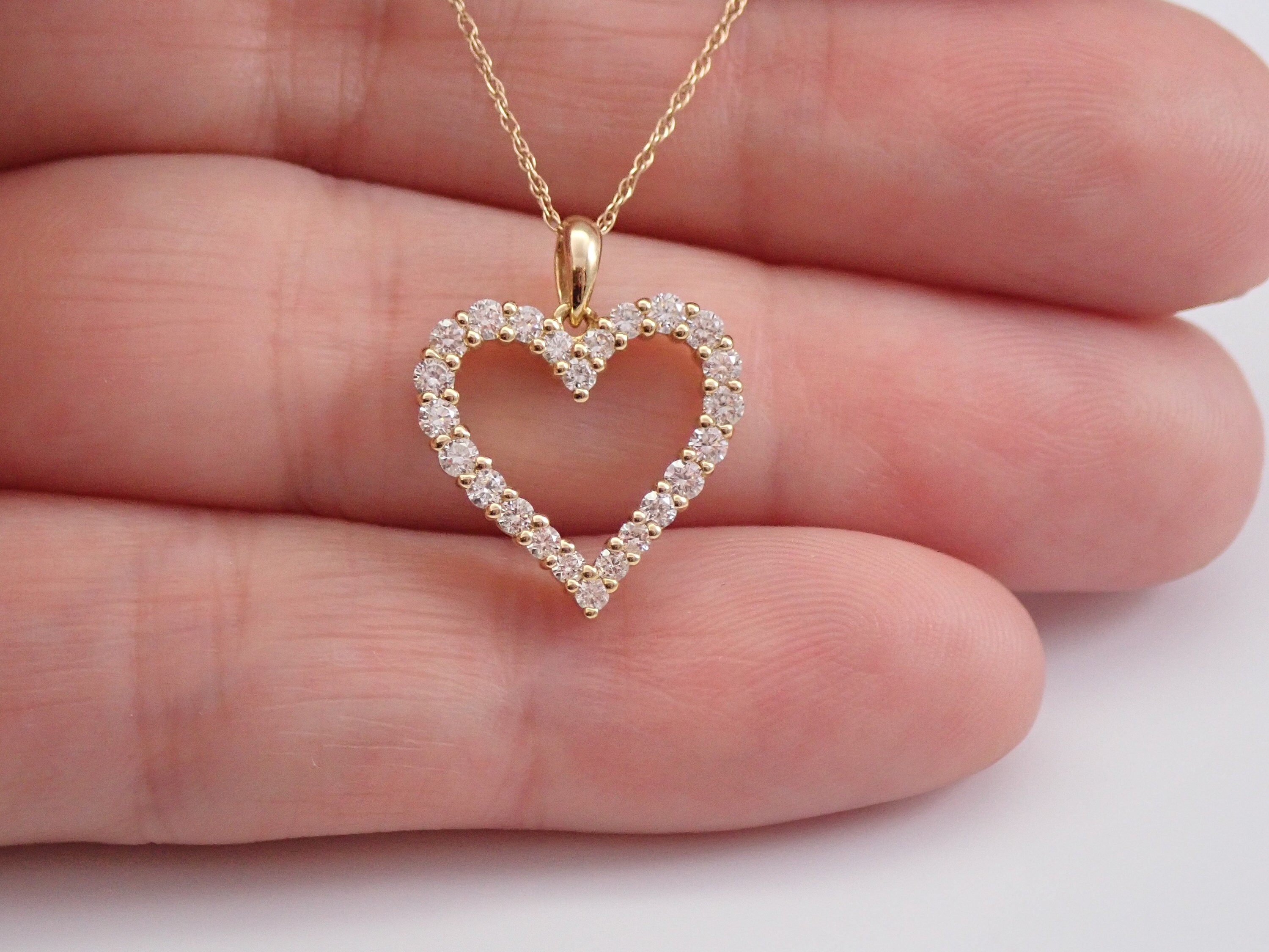 Yellow Gold Diamond Heart Pendant Necklace 18 Chain Wedding Graduation 