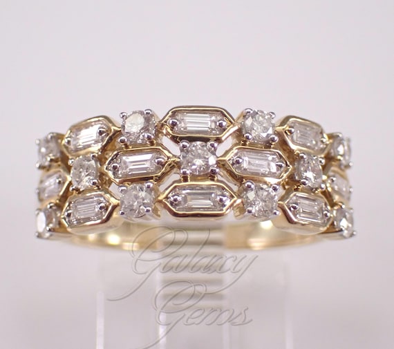 Yellow Gold Baguette Diamond Wedding Ring: Multi Row Bridal Anniversary Band