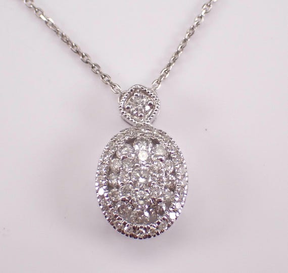 White Gold Diamond Station Necklace - Cluster Charm Pendant and Chain - Unique Bridal Choker Jewelry Gift