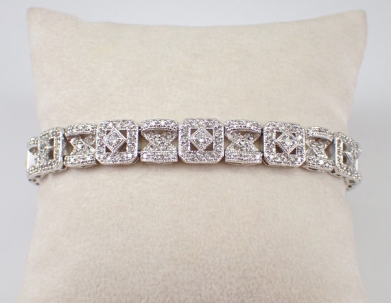 Genuine 4.25ct Diamond Tennis Bracelet - Estate 14K White Gold Statement Bracelet - Unique Square Cluster Design Fine Jewelry