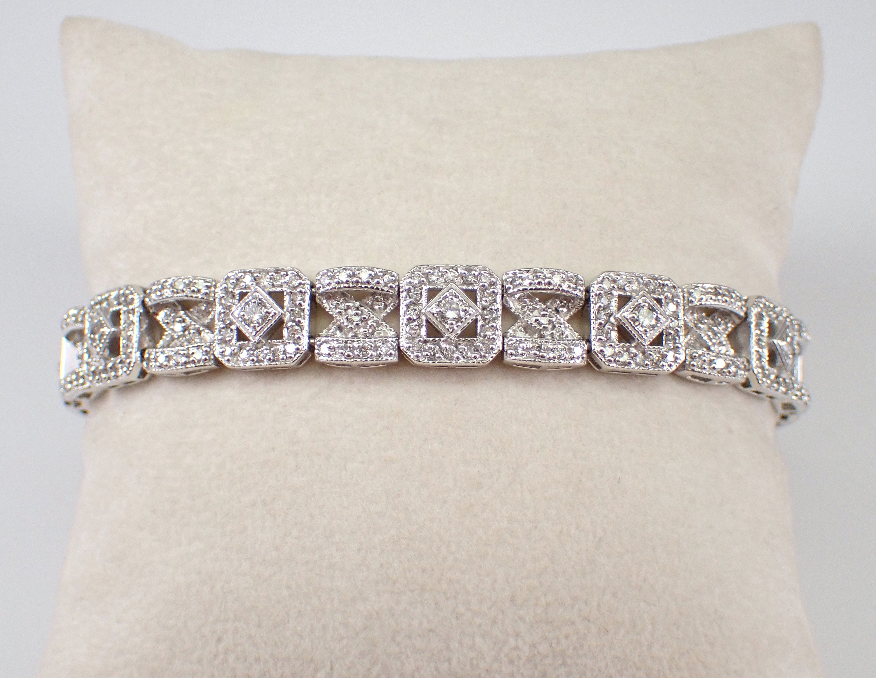 Genuine 4.25ct Diamond Tennis Bracelet Estate 14K White Gold