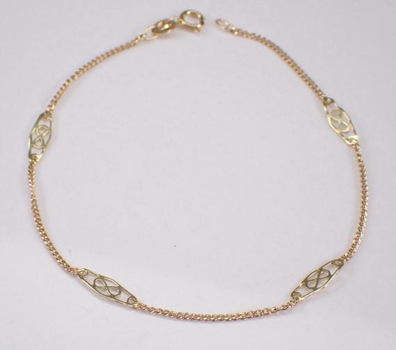 Vintage 14K Yellow Gold Infinity Bracelet - Unique Estate Station Charm Link