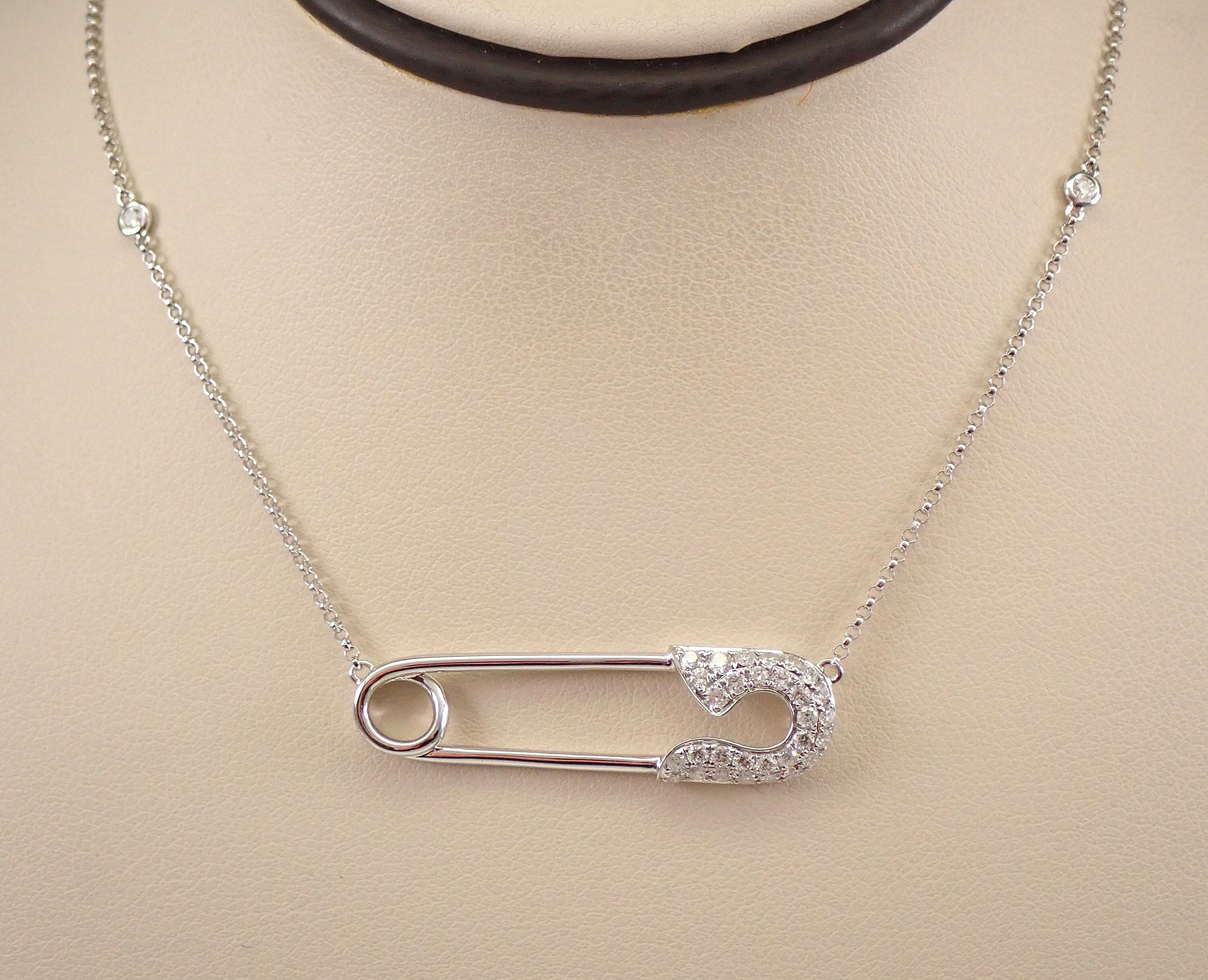 18K White Gold Diamond SAFETY PIN Necklace Diamonds by the Etsy