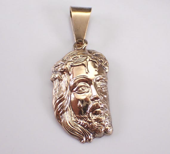 Vintage 18K Yellow Gold Jesus Charm Pendant - Religious Christ Face Sculpture Fine Jewelry Gift