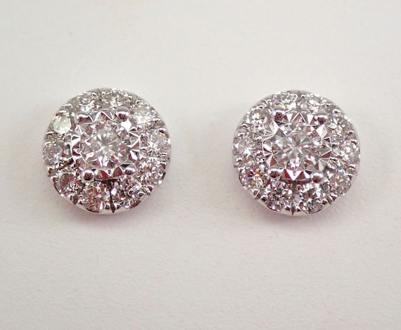 White Gold Diamond Stud Earrings - Dainty Cluster Halo Studs - Anniversary Fine Jewelry Gift For Her