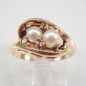 Vintage Pearl Ring, Solid 10K Yellow Gold, Estate Fine Jewelry, Gift for Best Friend, 2 Stone Right Hand Ring, June Birthstone for Her