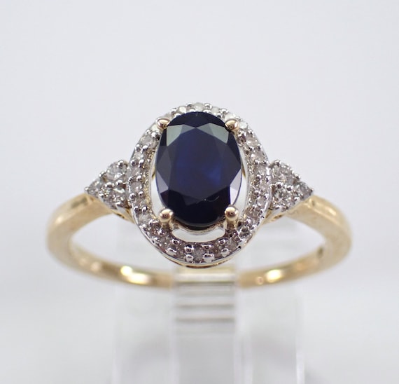 Genuine Sapphire Engagement Ring - Solid Yellow Gold Diamond and Gemstone Setting - September Birthstone Fine Jewelry Gift