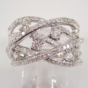 Einzigartiger echter Diamant Multi Row Ring, Solid 14k Weißgold Hochzeit Jahrestag Band, Rechte Hand Fine Jewelry