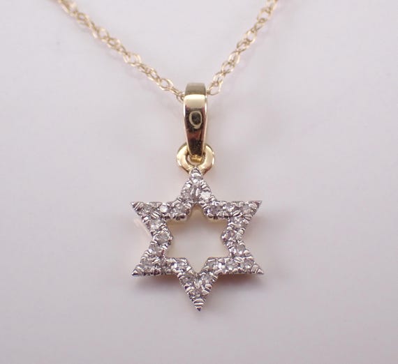 Diamond Star of David Necklace - Yellow Gold Jewish Pendant Charm and Chain - Dainty Religious Fine Jewelry Gifts