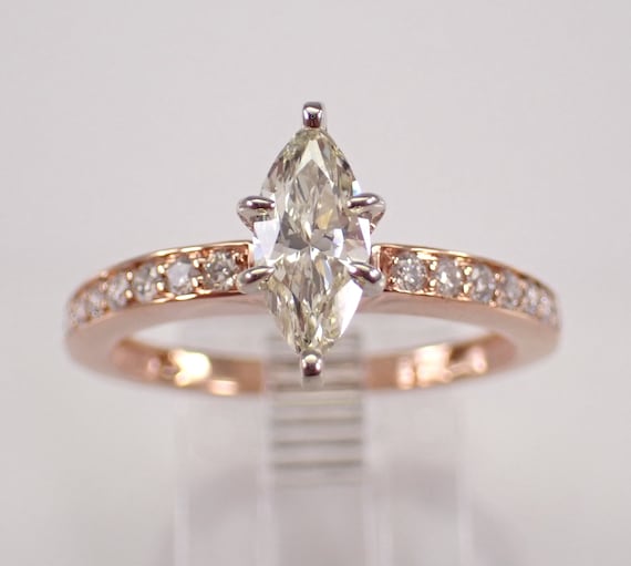 14K Rose Gold Diamond Engagement Ring - Simple Bridal Promise Setting - Marquise Solitaire Jewelry Gift
