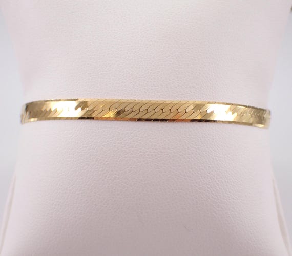 14K Yellow Gold Vintage Herringbone Bracelet, Layering Everyday Casual Jewelry, Estate Fine Jewelry Gift