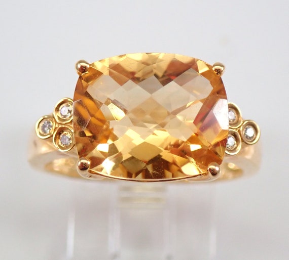 14K Yellow Gold Citrine Ring -  Diamond accent Engagement Setting - Cushion Cut Gemstone Jewelry Gift