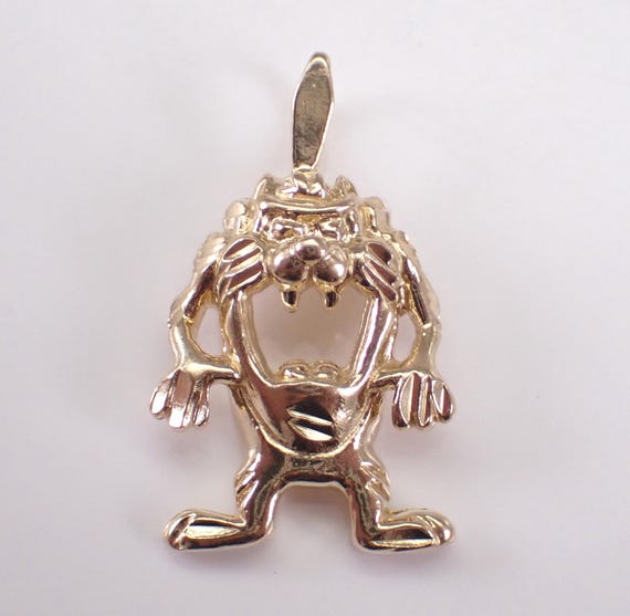 Vintage Tasmanian Devil Charm Pendant, Solid 14K Yellow Gold Warner Bros Taz, Unique Estate Drop for Bracelet or Necklace