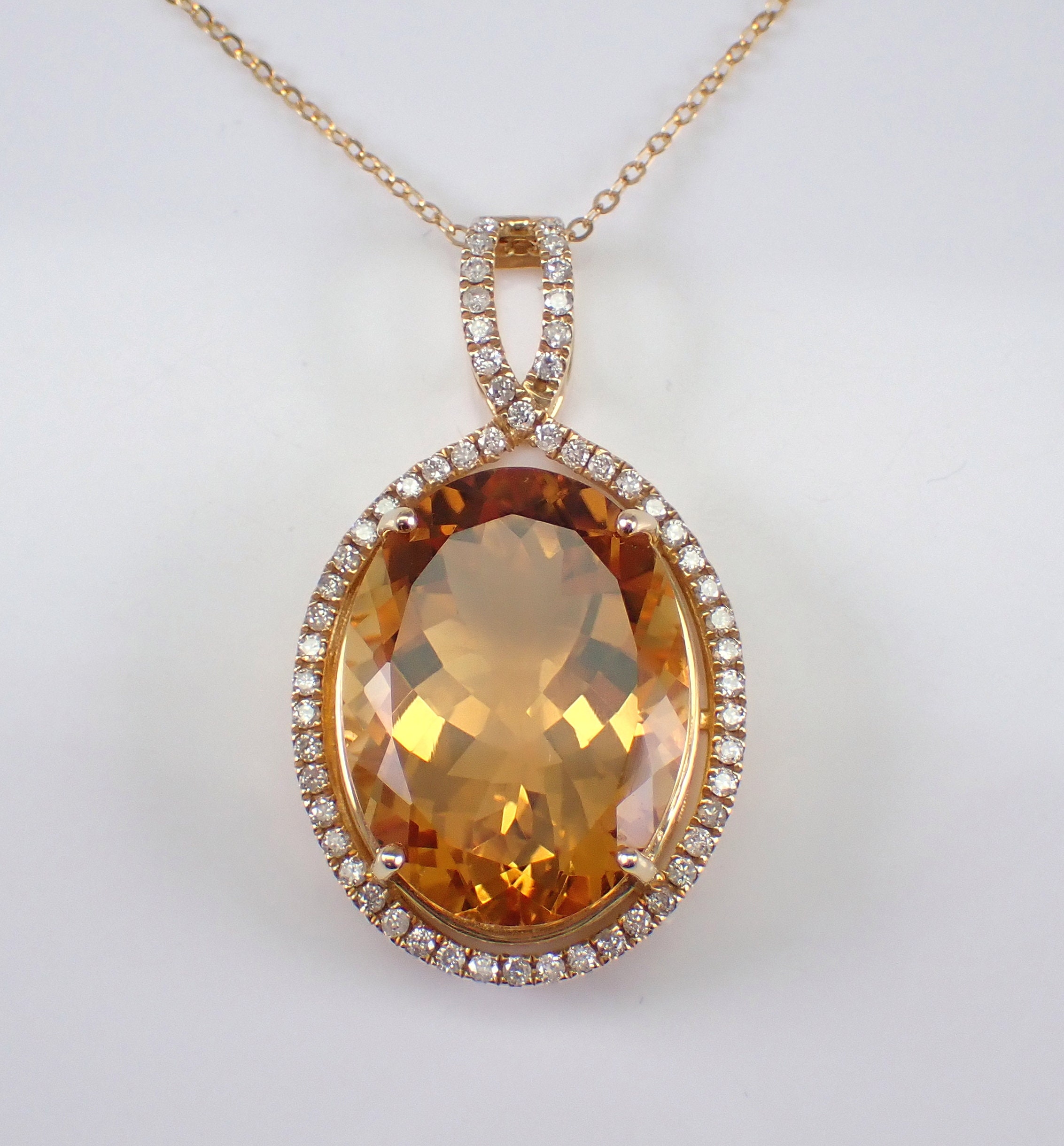 Citrine Necklace with Fifteen Diamonds in 14K Yellow Gold with Diamond –  Ron George Jewelers