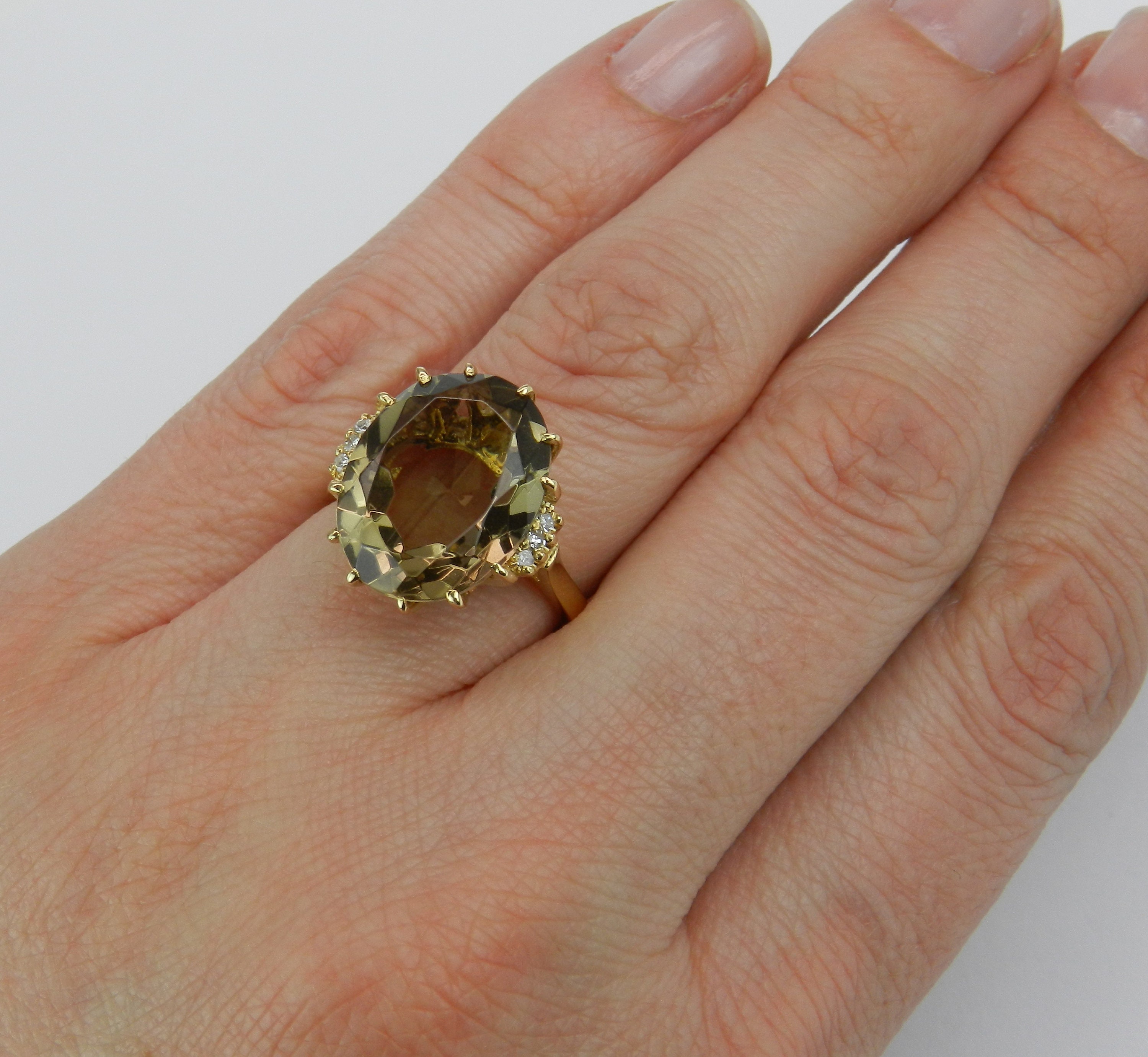 Diamond and Smokey Topaz Engagement Ring Estate Vintage Ring 14K Yellow