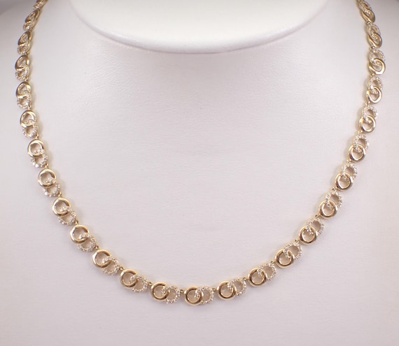 14K Yellow Gold Diamond Tennis Necklace: Interlocking Rings Choker