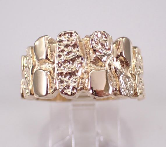 Mens 14K Yellow Gold Nugget Ring, Solid Vintage Chunky Wedding Band, Estate Bridal Anniversary Jewelry Gift