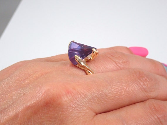 Vintage Alexandrite Solitaire Ring - Solid 14k Ye… - image 10