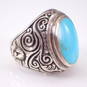 Vintage Sterling Silver Turquoise Ring - Estate Chunky Dome Cigar Band - Unique Cocktail Jewelry Gift