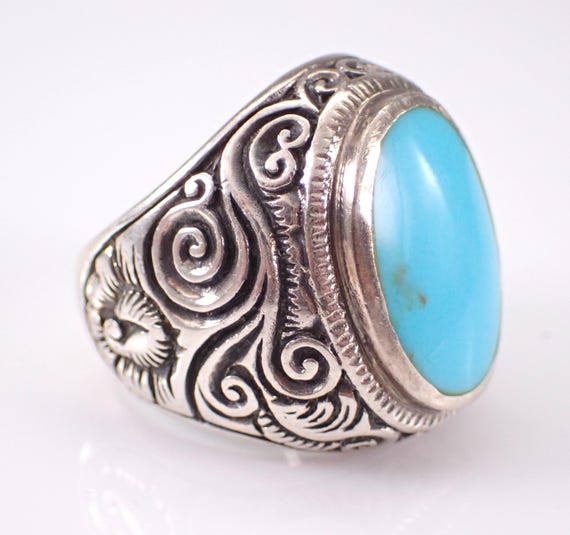 Vintage Sterling Silver Turquoise Ring - Estate Chunky Dome Cigar Band - Unique Cocktail Jewelry Gift