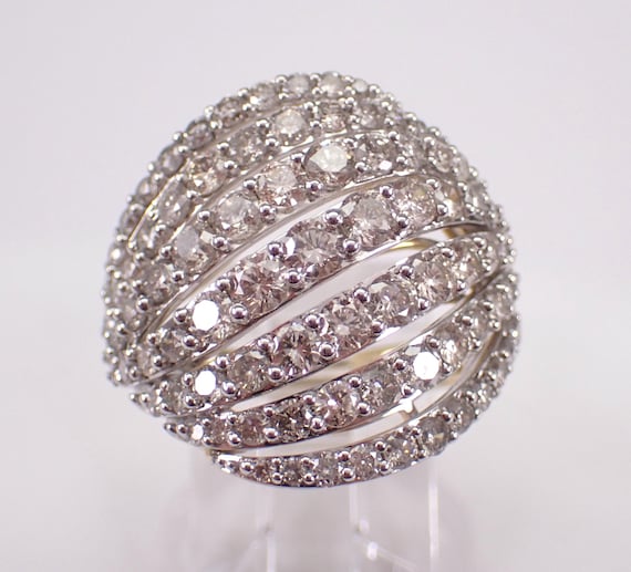 14K Yellow Gold Diamond Cluster Ring, Domed Cocktail Wedding Anniversary Band, Unique Right Hand Bridal Fine Jewelry Gift