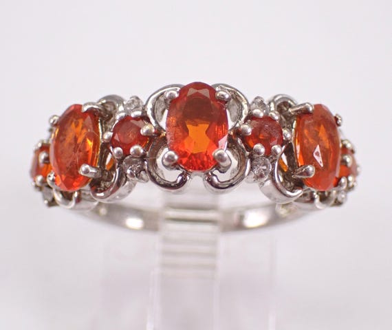 Fire Opal Sterling Silver Wedding Ring - Dainty Stackable Anniversary Band - Unique Gemstone Jewelry Gift