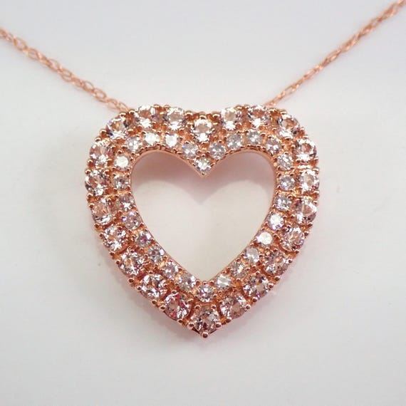 Morganite and Diamond Heart Pendant and Chain - Solid Rose Gold Halo Necklace - Genuine Pink Gemstone Jewelry