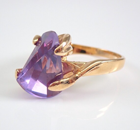 Vintage Alexandrite Solitaire Ring - Solid 14k Ye… - image 8