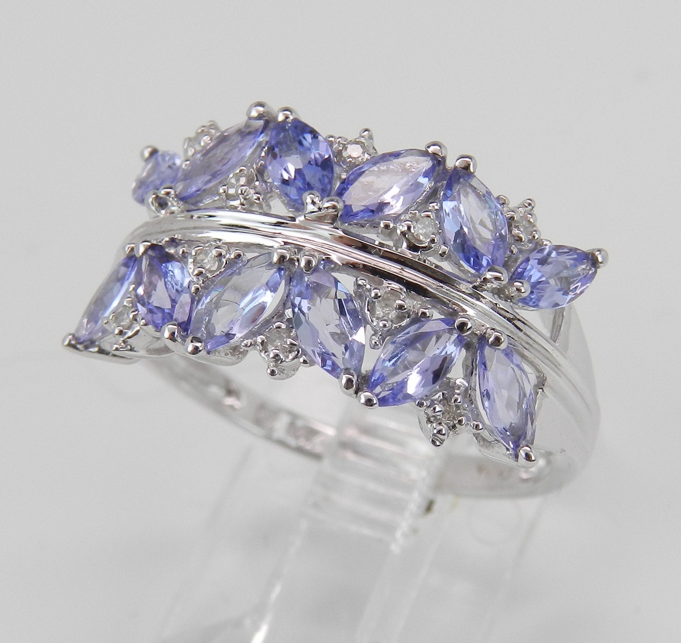 Tanzanite and Diamond Anniversary Band Wedding Ring Flower Cluster Ring ...