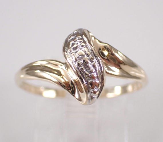 Vintage Yellow Gold Diamond Pinky Ring - Unique Dainty Estate Bypass Setting